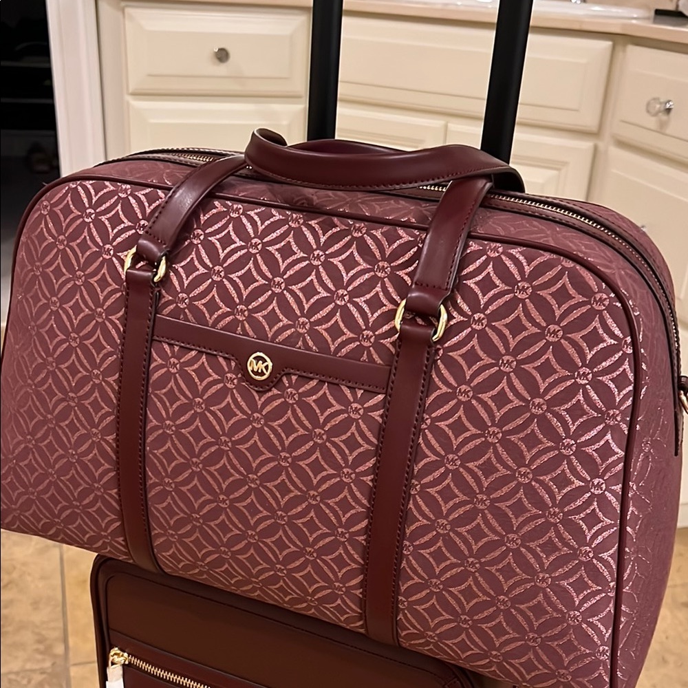 Michael Kors Patterned Burgundy Luggage Set - Picture 2 of 6
